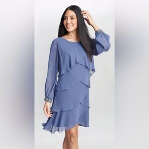 SLNY fashions New York cocktail dress size 8 chiffon a line tiered embellished